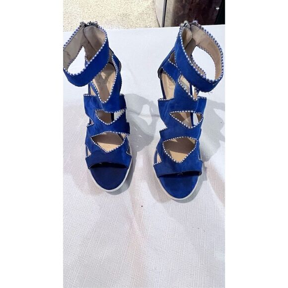GX By Gwen Stefani Women's Yori Strappy Suede Platform Sandals Heels Blue Size 7 - Picture 3 of 15